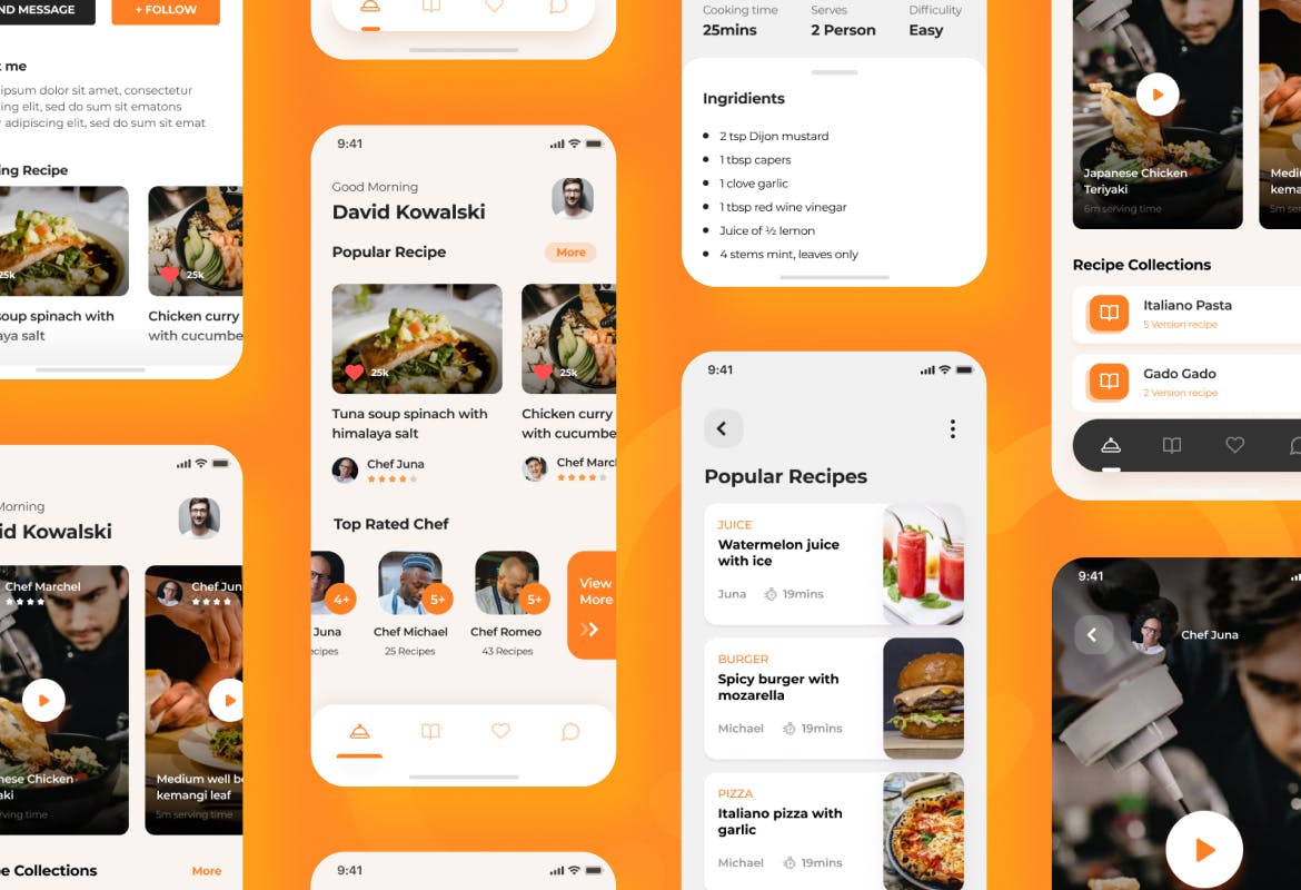 食谱美食社交媒体iOS APP应用程序设计UI模板 Rasa – Food Recipe iOS App Design UI Template设计素材模板