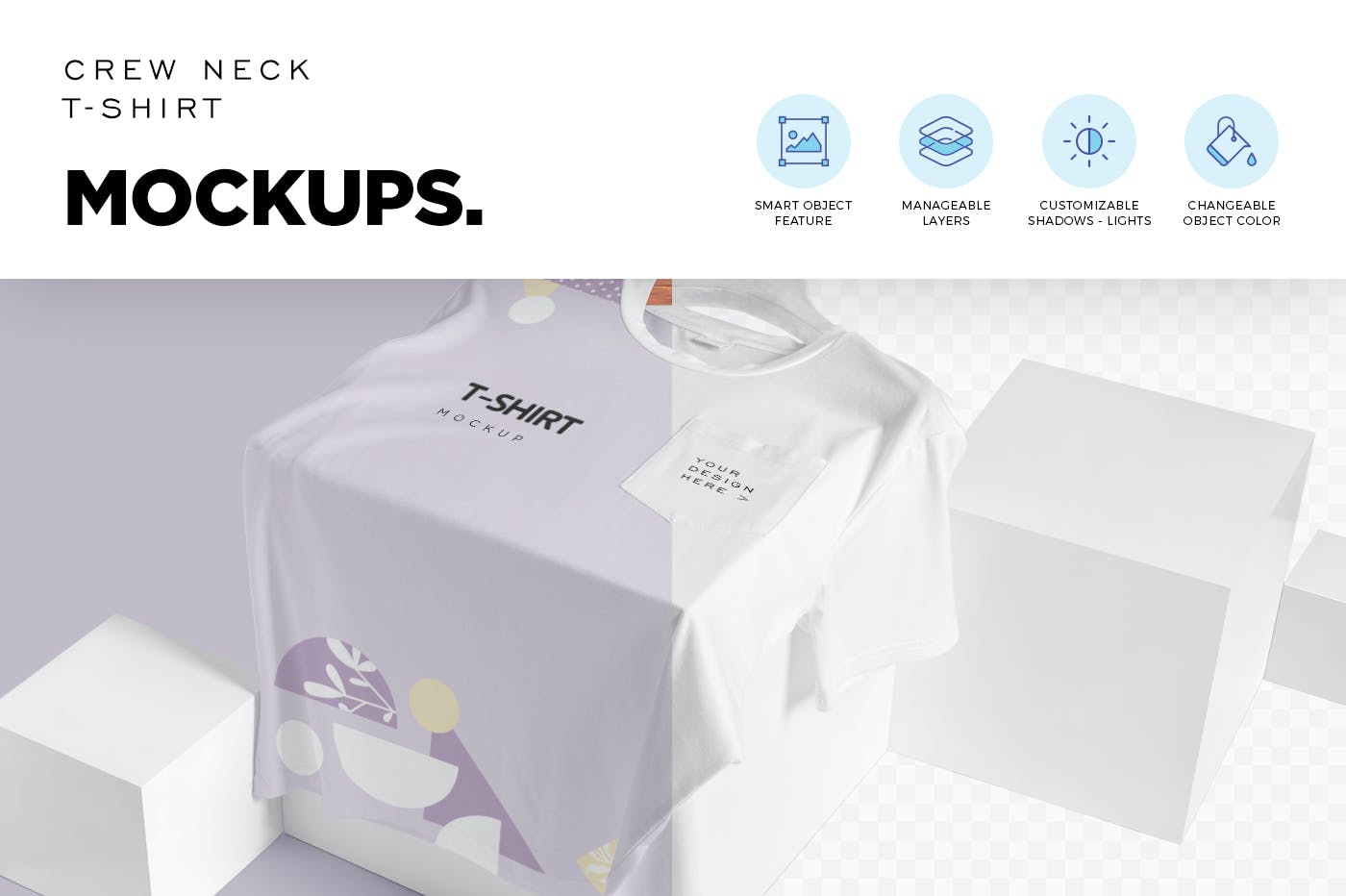 圆领口袋T恤效果图展示样机模板 Half Sleeves Crew Neck Pocket T-shirt Mockups设计素材模板