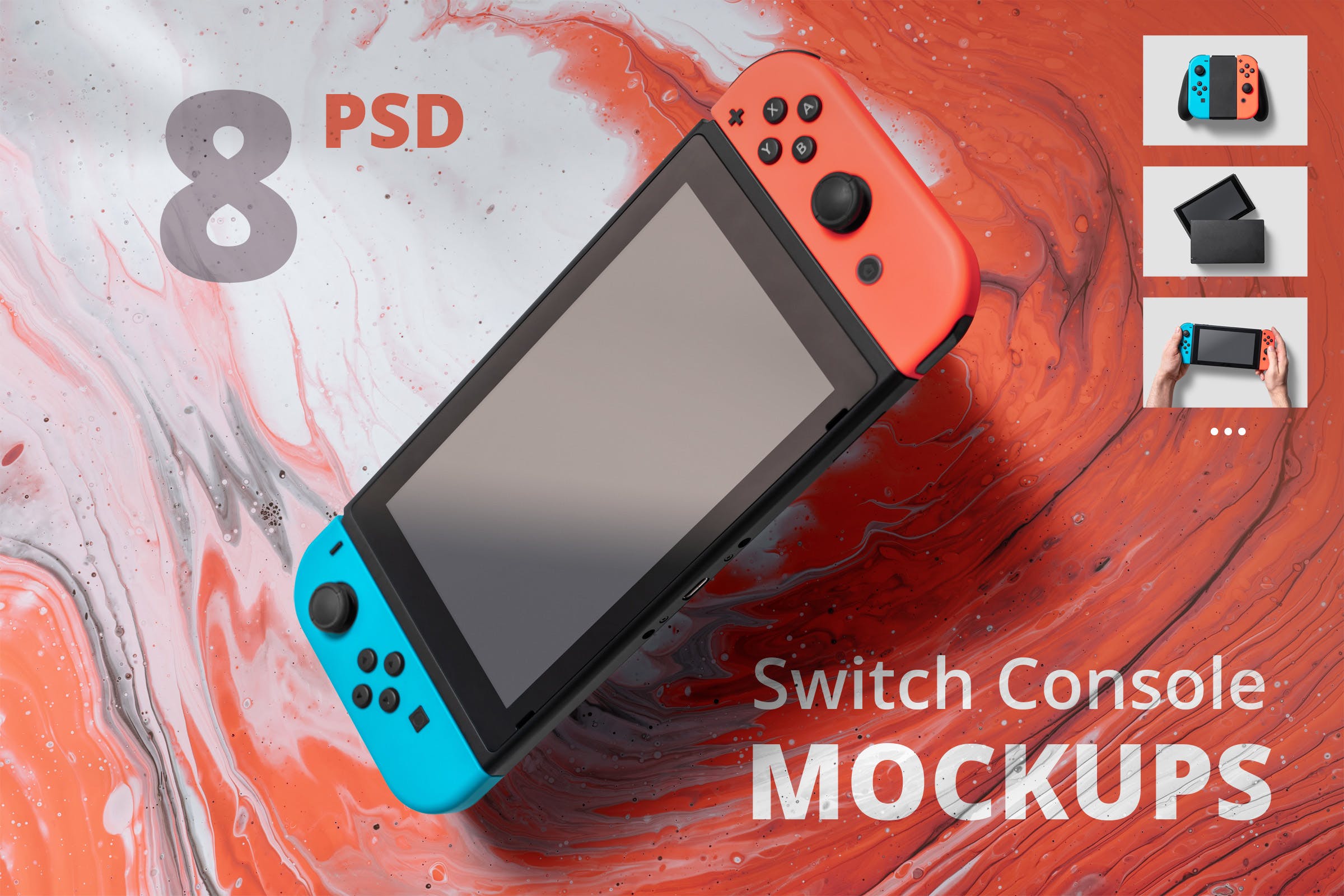 任天堂Switch游戏机样机模板 8 Switch Console Mockups设计素材模板