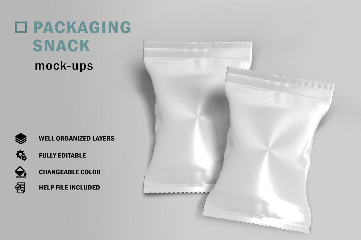 零食铝箔包装袋设计样机模板v1 Packaging Snack Mockup V.1设计素材模板