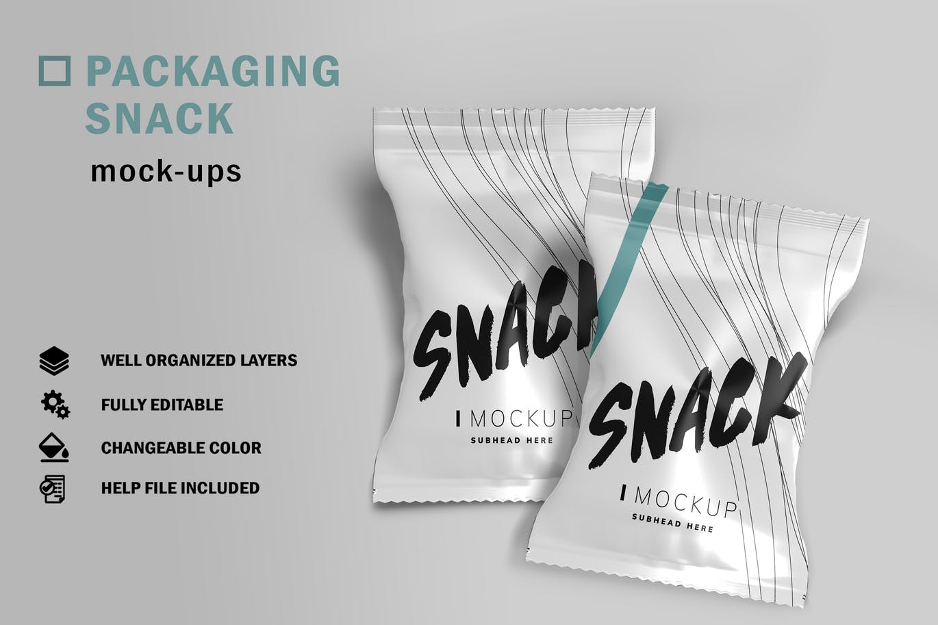 零食铝箔包装袋设计样机模板v1 Packaging Snack Mockup V.1设计素材模板