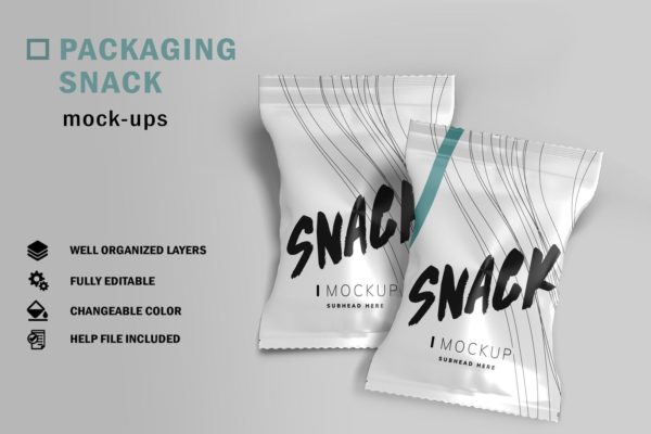 零食铝箔包装袋设计样机模板v1 Packaging Snack Mockup V.1