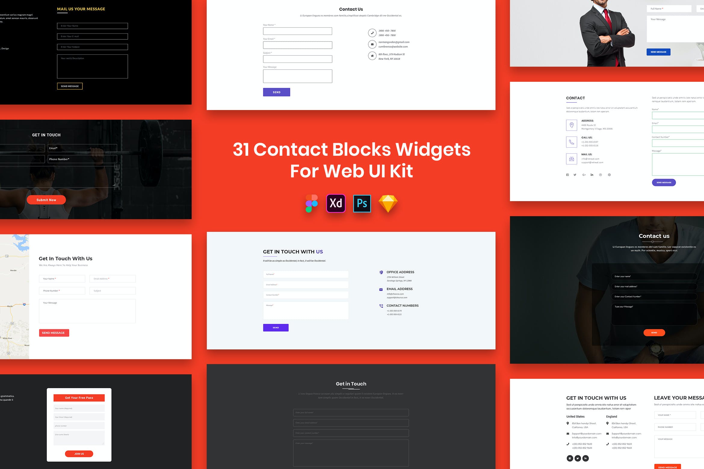联系我们网页组件UI设计模板 31 Contact Blocks Widgets for Web UI Kit设计素材模板