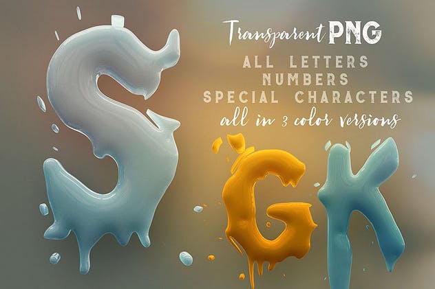 油漆飞溅效果3D立体英文字体PNG素材 Liquid Splash – 3D Lettering设计素材模板