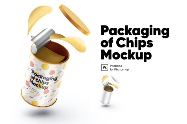 圆柱状薯片外包装盒效果图样机 Packaging of Chips Mockup
