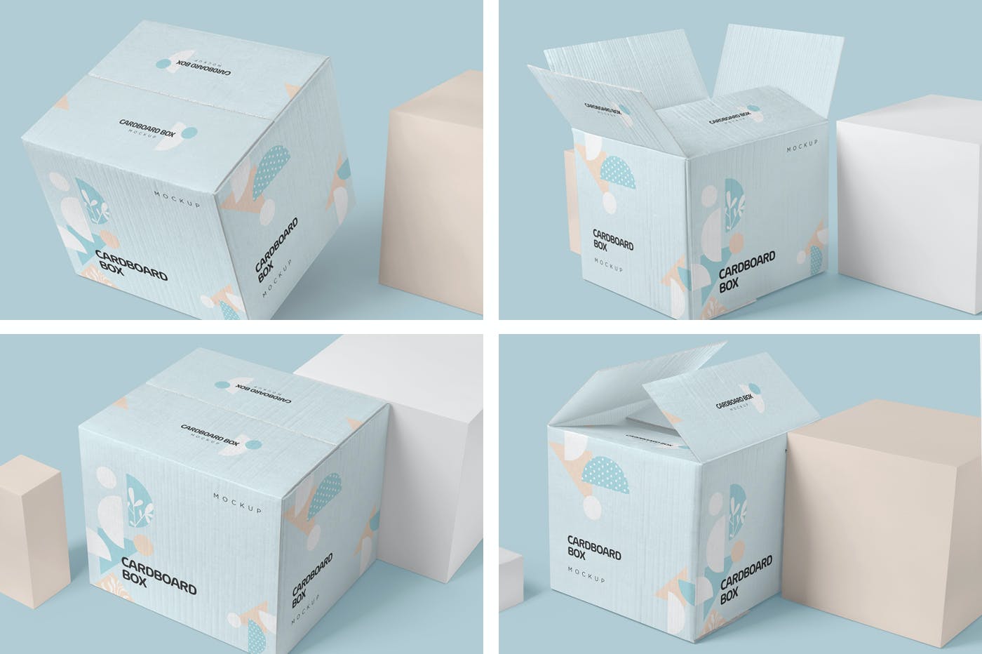纸板箱包装设计样机模板 4 Cardboard Box Mockups设计素材模板