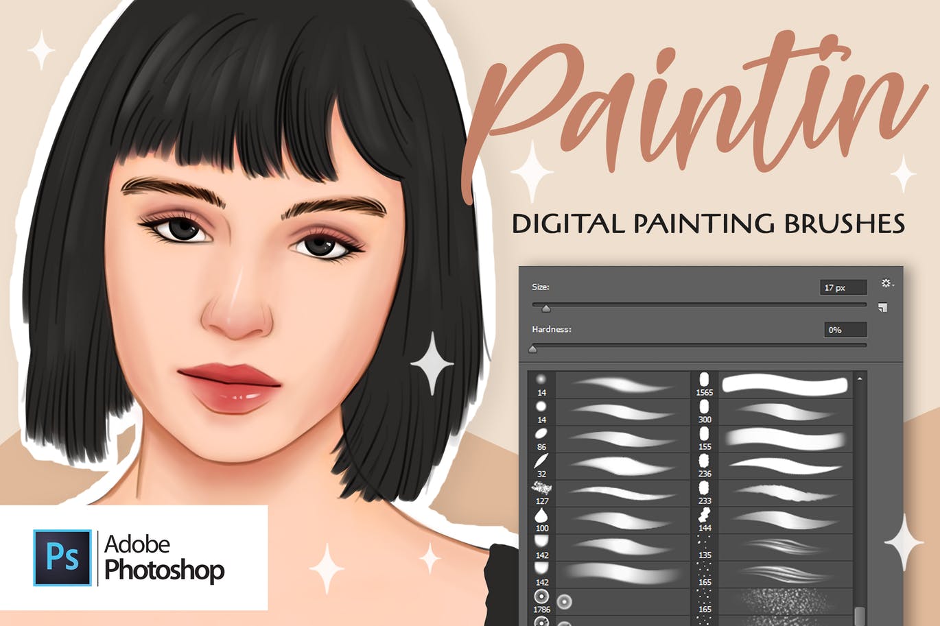 人物3D肖像画Adobe Photoshop画笔 Paintin Brushes for Adobe Photoshop设计素材模板