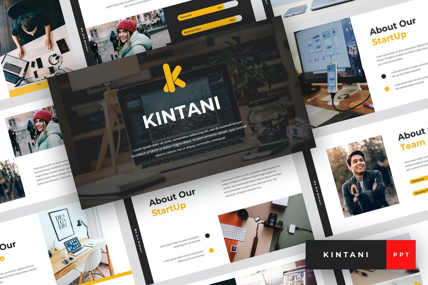 现代优雅设计布局PowerPoint演示模板 Kintani – StartUp PowerPoint Template设计素材模板