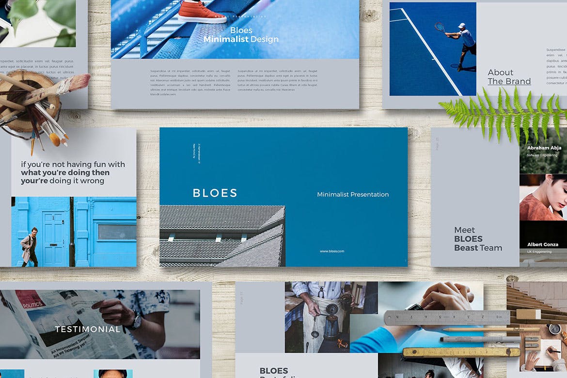 创意时尚个人演示/商务简历PPT文稿模板 BLOES PowerPoint Presentation设计素材模板