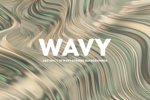 金绿色3D波浪条纹抽象背景图素材 Abstract 3D Wavy Striped Backgrounds -Gold & Green
