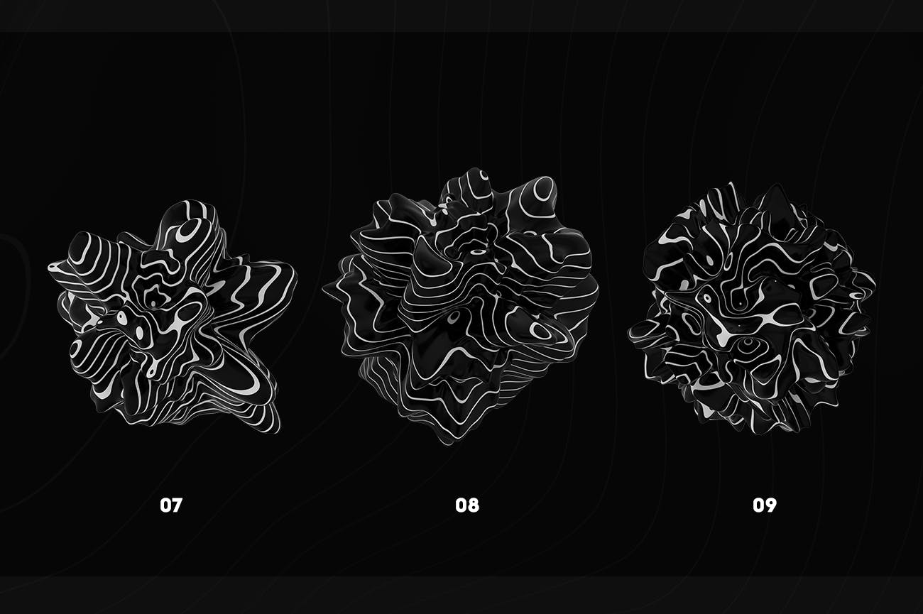3D渲染抽象-黑白Abstract 3D Rendering of Organic Shapes – B/W设计素材模板