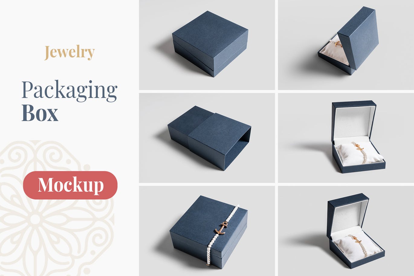 珠宝设计包装盒图样机模板 Jewelry Packaging Box Mockups设计素材模板