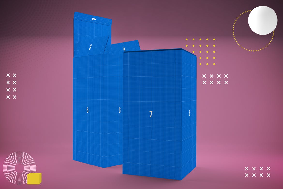 包装盒设计外观多角度演示样机模板 Abstract Rectangle Box Mockup设计素材模板