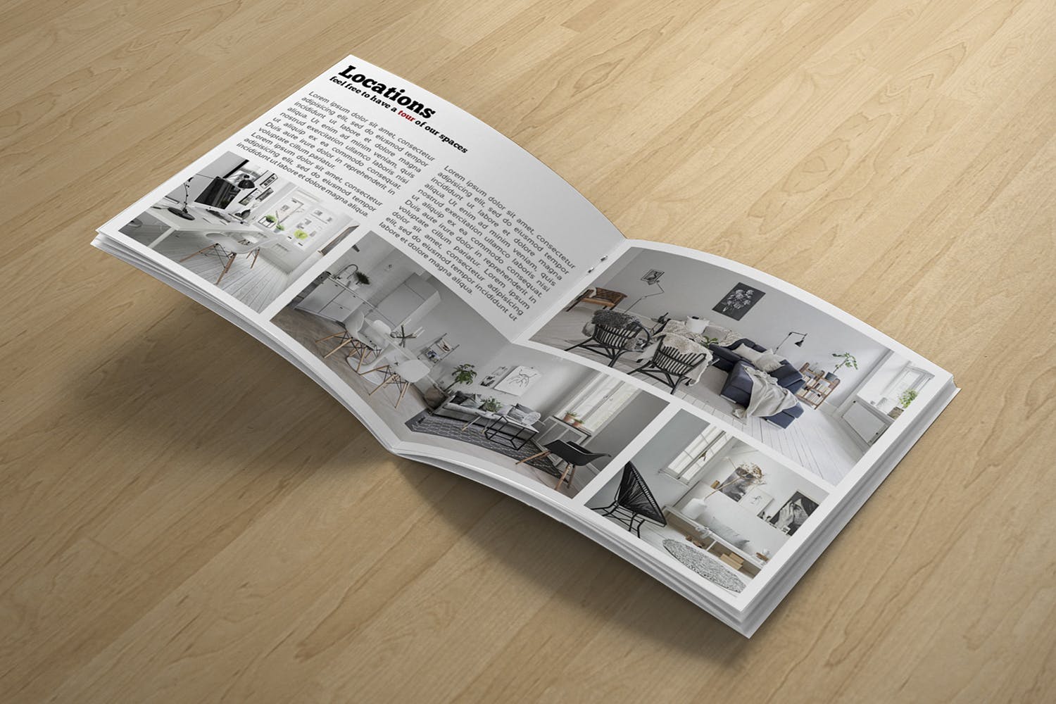 产品手册方形画册内页版式设计特写样机 Square Brochure Open Pages Mockup设计素材模板