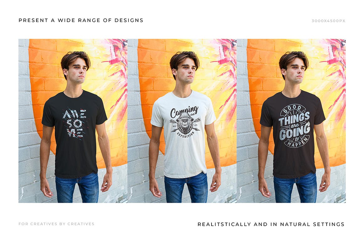真人模特穿着T恤设计效果图样机 Men Urban T-Shirt Mockups设计素材模板
