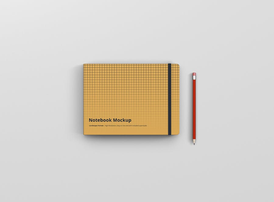 记事本&笔记本横向格式设计样机模板 Notebook Mockup Landscape Format设计素材模板