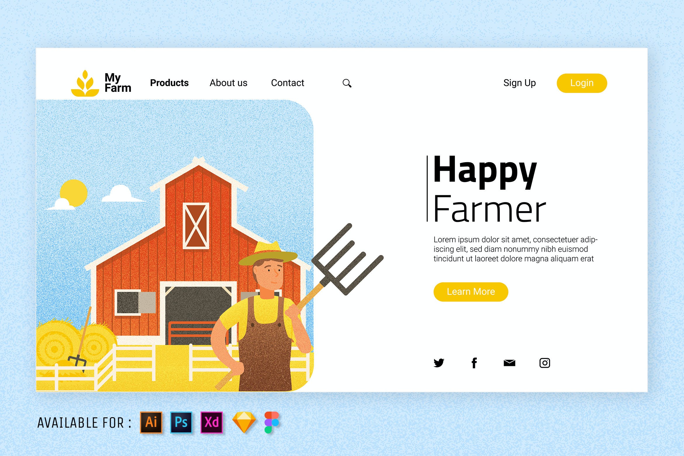 农场设计网站矢量插画 Happy Farmer – Web Illustration设计素材模板