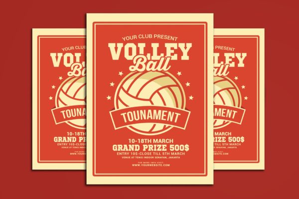 排球比赛锦标赛传单设计模板 Volleyball Tournament Flyer