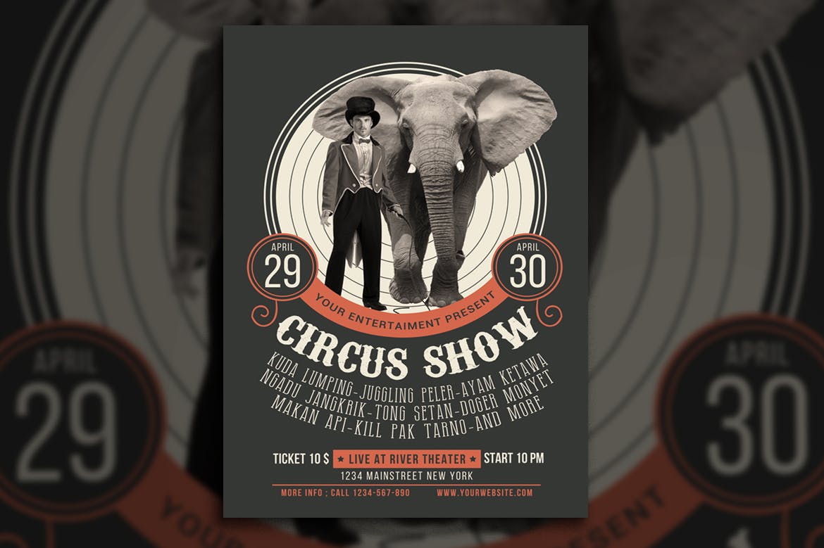 马戏团活动表演宣传单设计模板 Circus Show Flyer设计素材模板