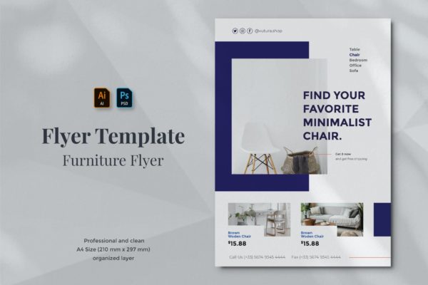 家具创意设计品牌传单模板v13 Vurnies – Furniture Flyer Template 13