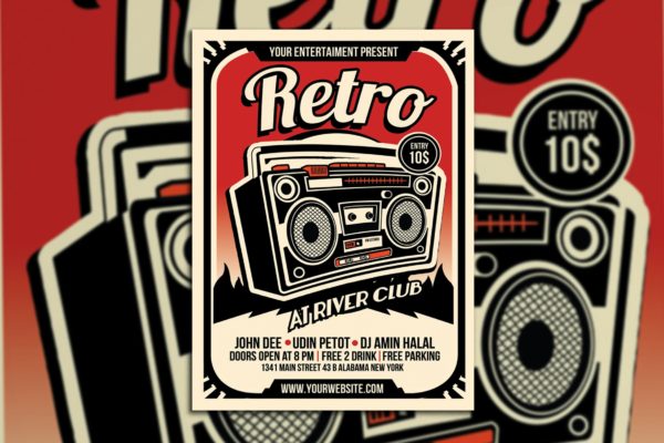 音乐电台复古传单海报设计模板 Retro Music Radio Flyer Poster