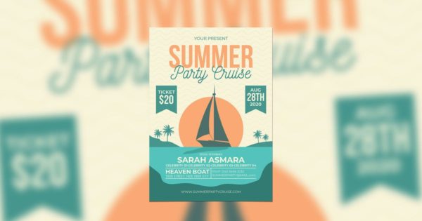 海滩派对活动设计复古风格传单模板v2 Summer Party Cruise