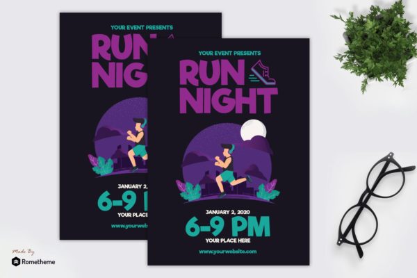 夜跑运动体育海报宣传海报设计模板 Run Night – Flyer GR