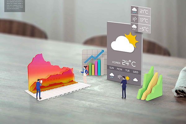 透视图风格创意3D天气数据统计图表展示商业主题图形psd素材