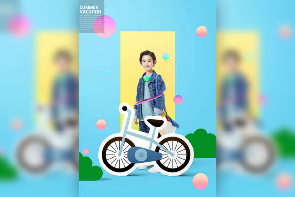 夏令营自行车骑行活动儿童主题海报设计素材