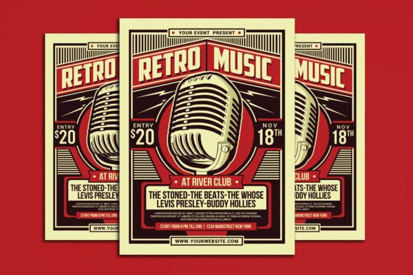 音乐派对复古传单设计模板 Retro Music Party Flyer
