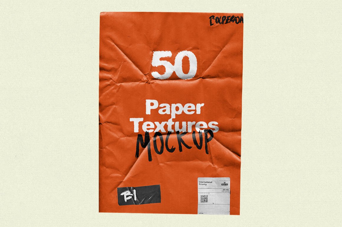 50款高级褶皱纸张纹理撕裂破损海报展示效果图贴图样机素材 Wrinkle Paper Mockup Vintage设计素材模板
