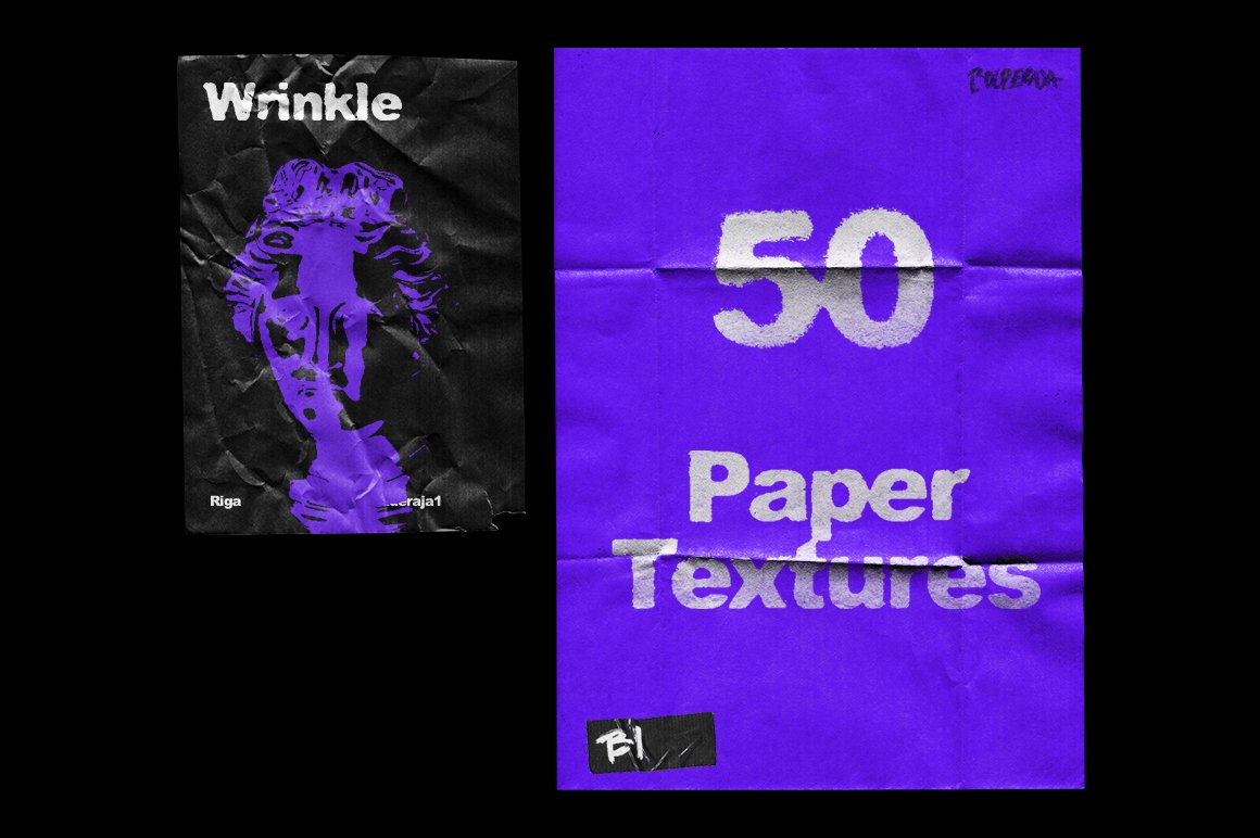 50款高级褶皱纸张纹理撕裂破损海报展示效果图贴图样机素材 Wrinkle Paper Mockup Vintage设计素材模板