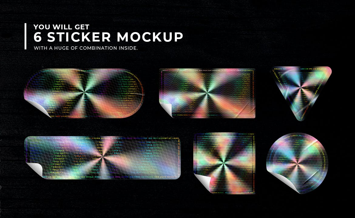 潮流高级全息渐变镭射标签贴纸素材贴图样机 Holographic Sticker Mockup设计素材模板