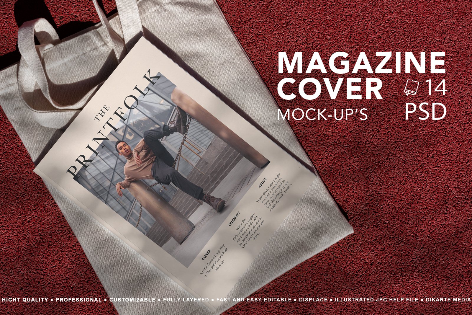 14款街头时尚画册书籍杂志封面PS贴图样机 Magazine Cover Mockup设计素材模板