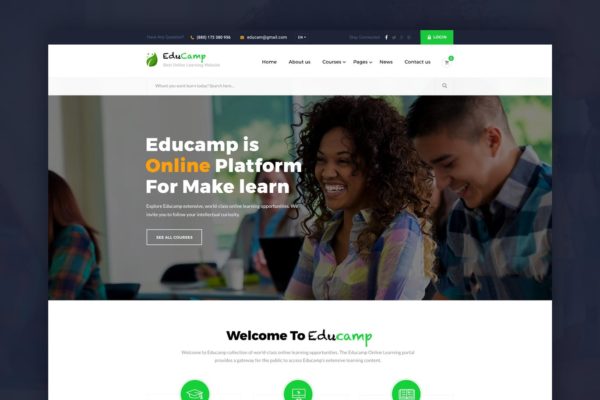 网络培训在线学习网站设计PSD模板 EduCamp – Education & Online Learning PSD Template
