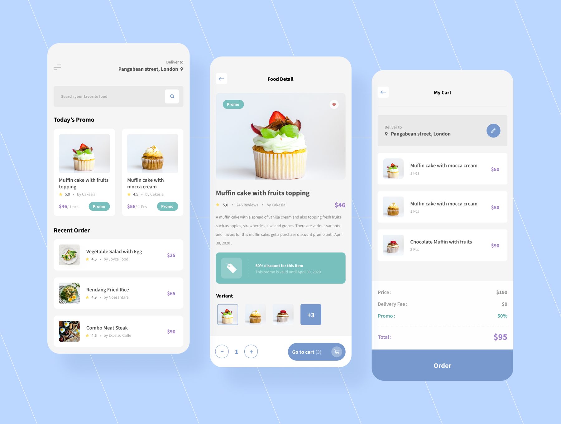 简约蓝风格设计食品送餐App应用UI套件设计素材模板