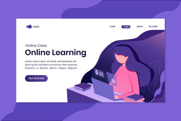 教育在线培训机构网站矢量插画 Learning Online Education Landing Page