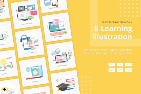 网络电子主题教育矢量插画 E-Learning Vector Illustration