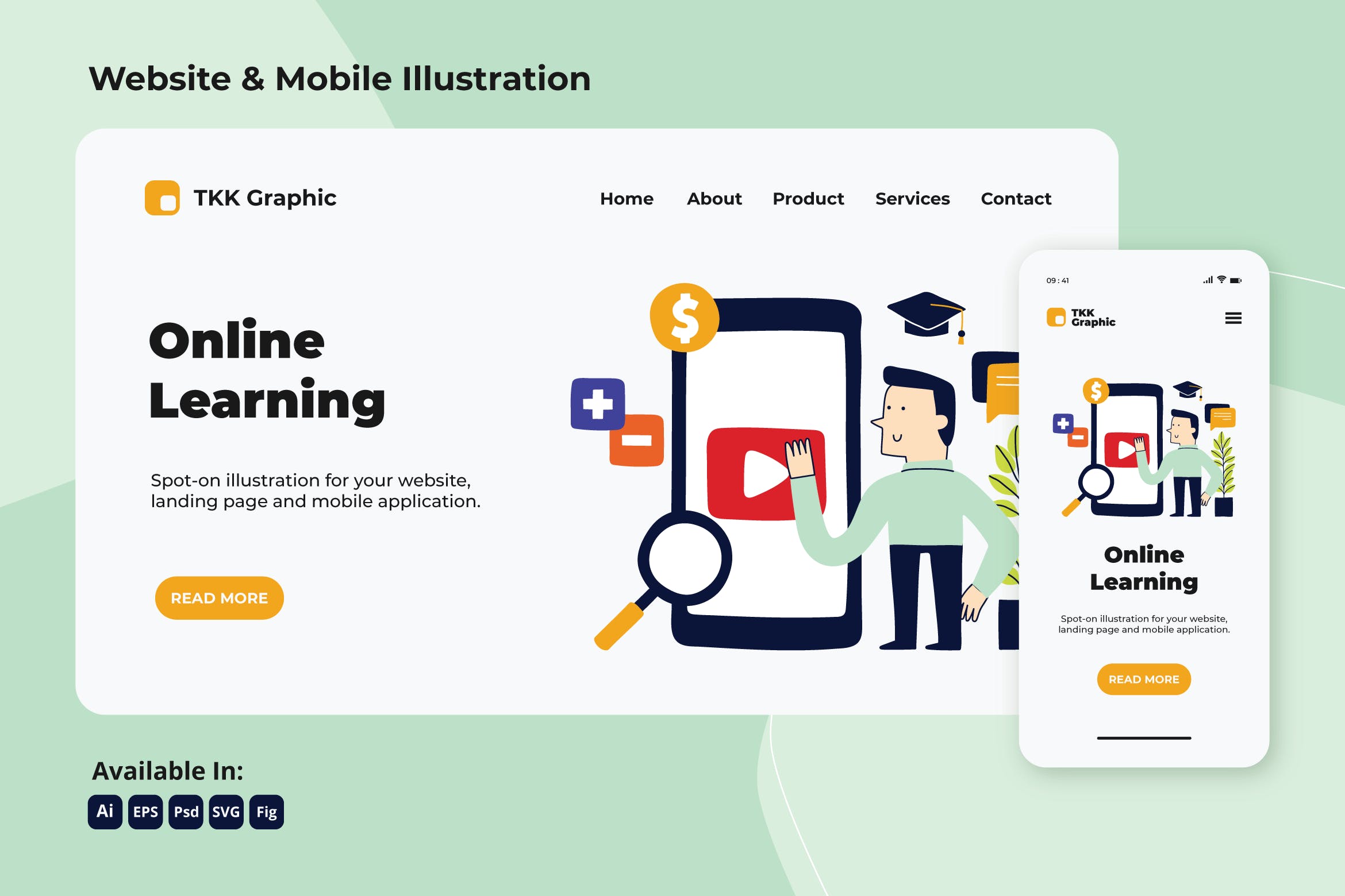 响应式创意在线学习网站首页设计模板 Online learning education web and mobile设计素材模板