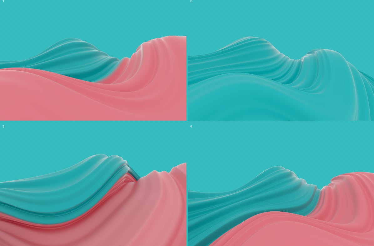 抽象3D波浪条腮红和浅海绿色纹背景图素材 Abstract 3D Wavy Striped Backgrounds设计素材模板