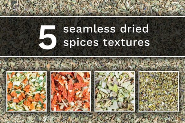 干香料不同的纹理背景图素材 Set of 5 different dried spices texture