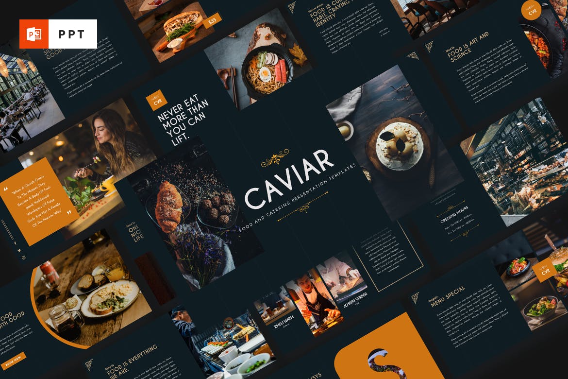 美食促销&餐饮主题Powerpoint模板 CAVIAR – Catering & Food Powerpoint Template设计素材模板