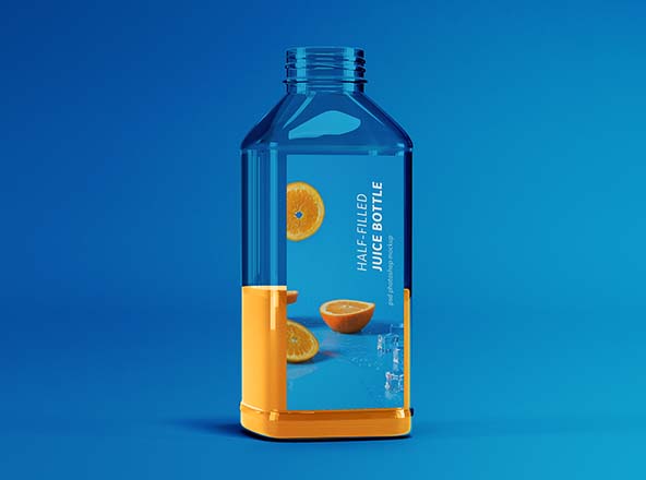 果汁瓶半罐透明塑料外观设计展示样机 Half-filled Juice Bottle Mockup
