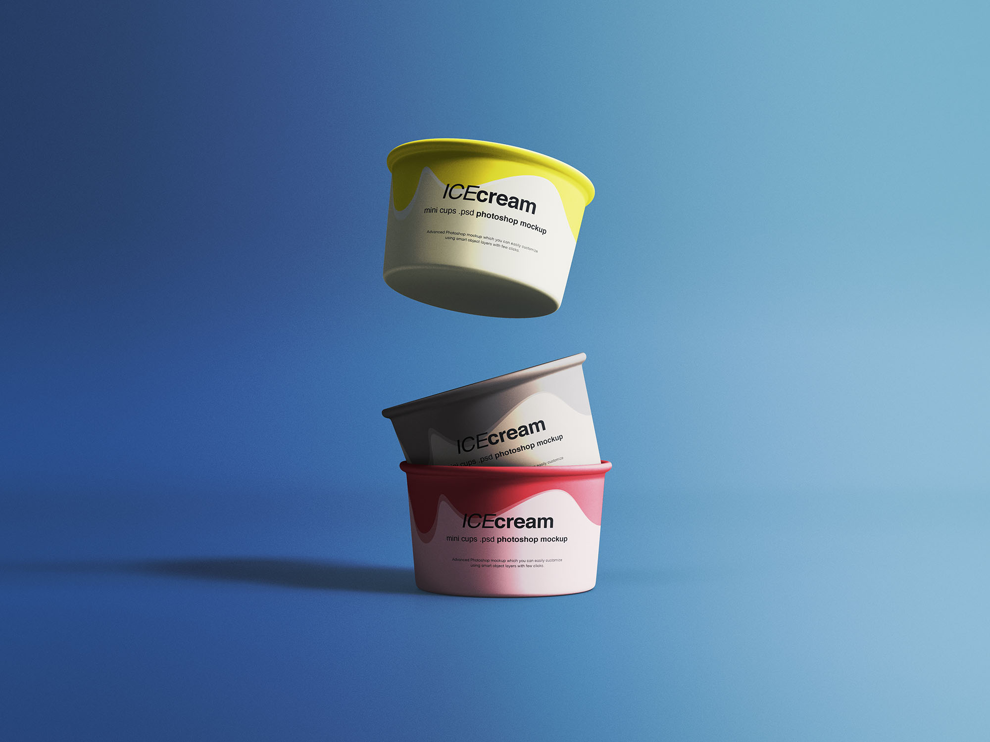 叠放悬浮冰淇淋杯外观设计视图样机 Ice Cream Cups Mockup设计素材模板
