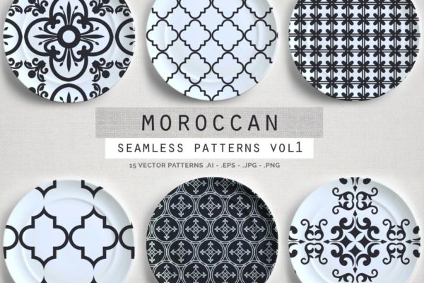 无缝矢量摩洛哥风格印花图案vol1 Moroccan Style seamless vector patterns vol1