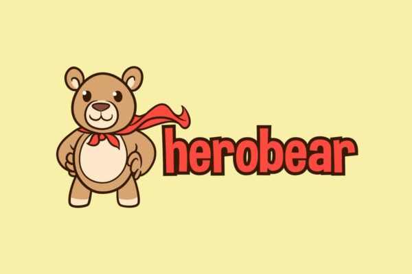 小熊吉祥物英雄卡通Logo标志设计模板 Hero Bear – Stuffed Bear Character Mascot Logo