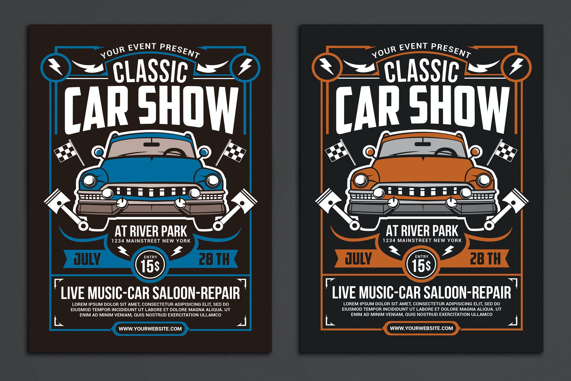 古董老爷车活动展览宣传传单模板 Classic Car Show Event设计素材模板