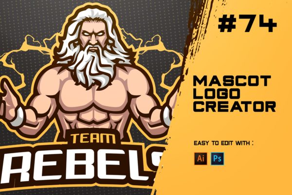电子竞技Logo白发雷神设计模板 REBELS – E-Sports Logo Creator