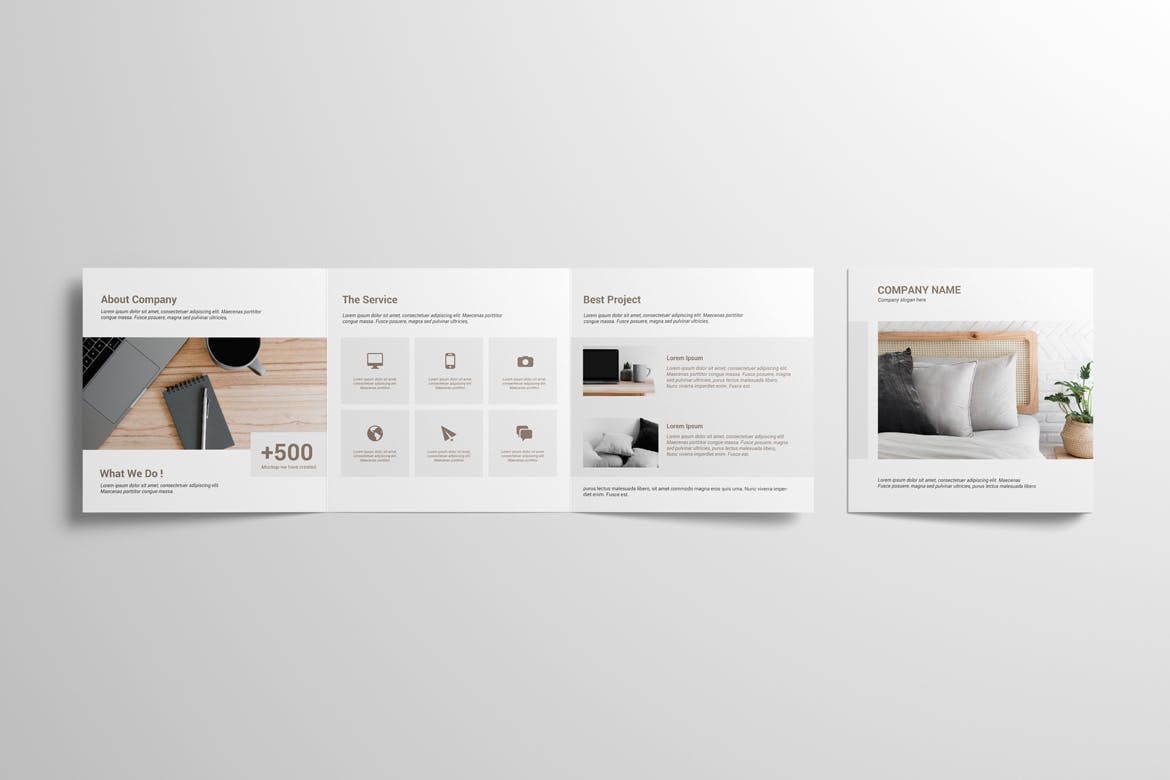 家具产品三折页小册子效果图样机 Square Trifold Brochure Mockup设计素材模板