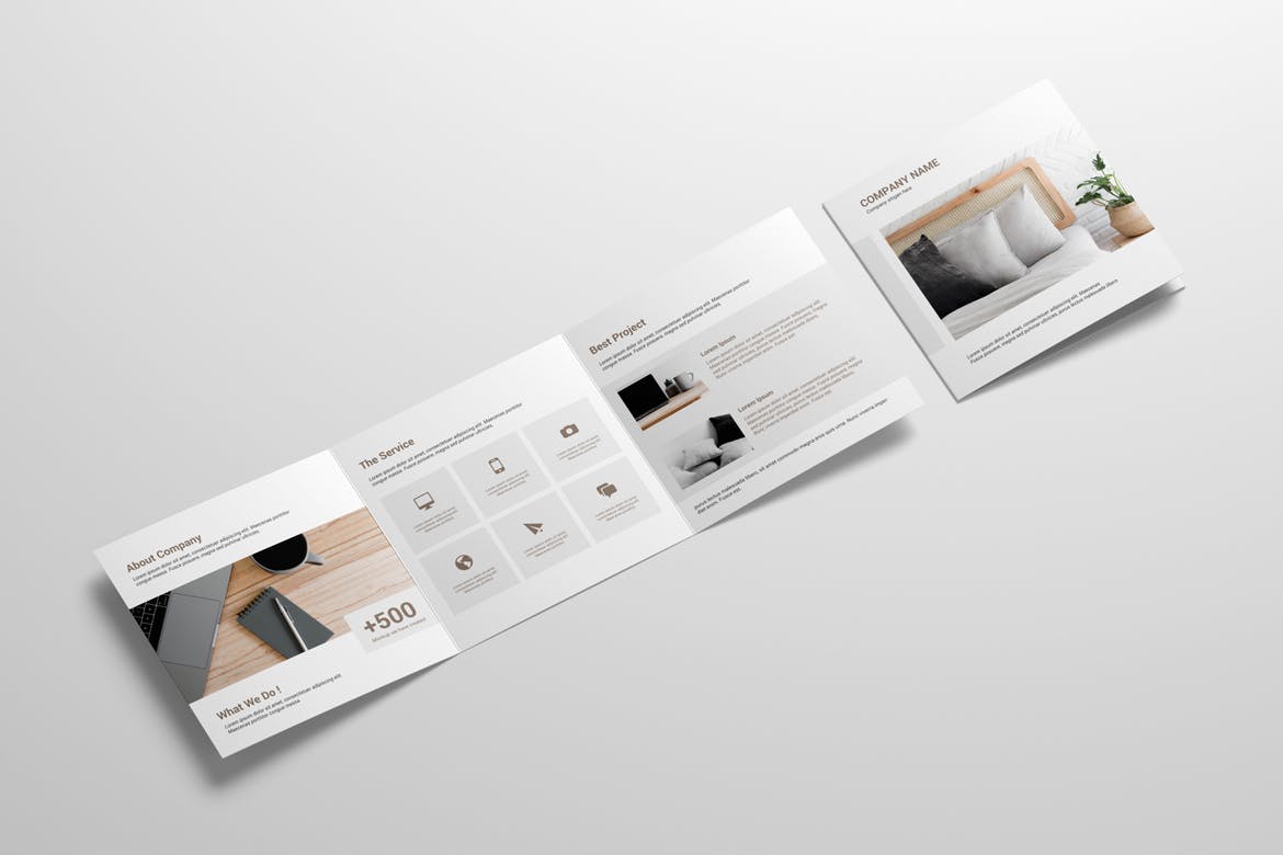 家具产品三折页小册子效果图样机 Square Trifold Brochure Mockup设计素材模板